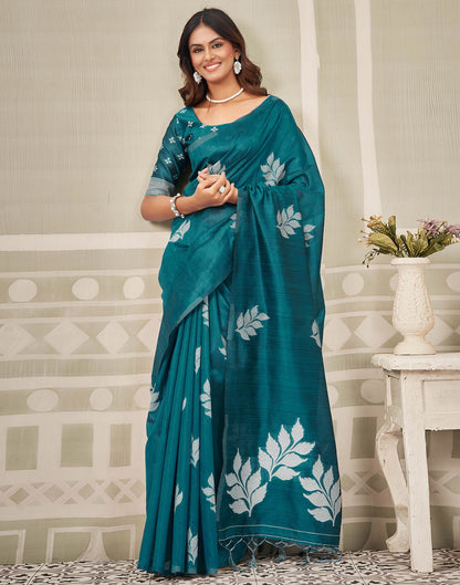 Teal Blue Silk Woven Saree