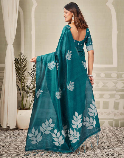 Teal Blue Silk Woven Saree