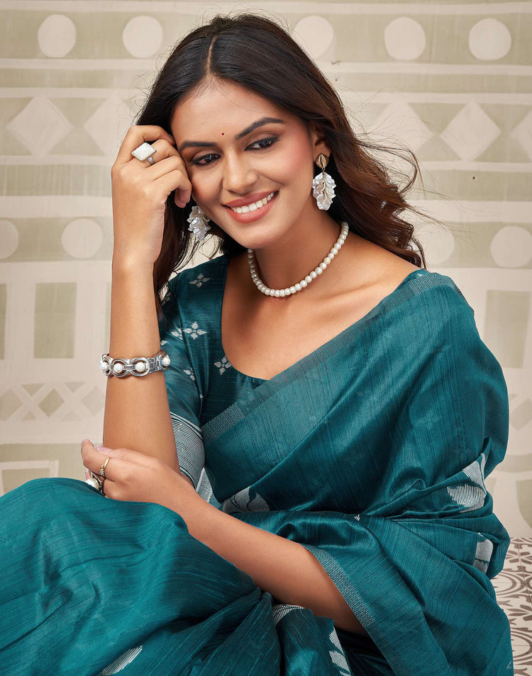 Teal Blue Silk Woven Saree