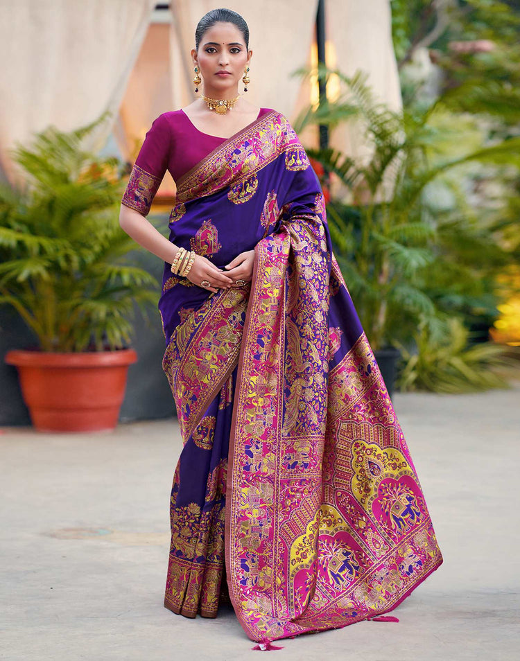 Purple Silk Woven Banarasi Saree