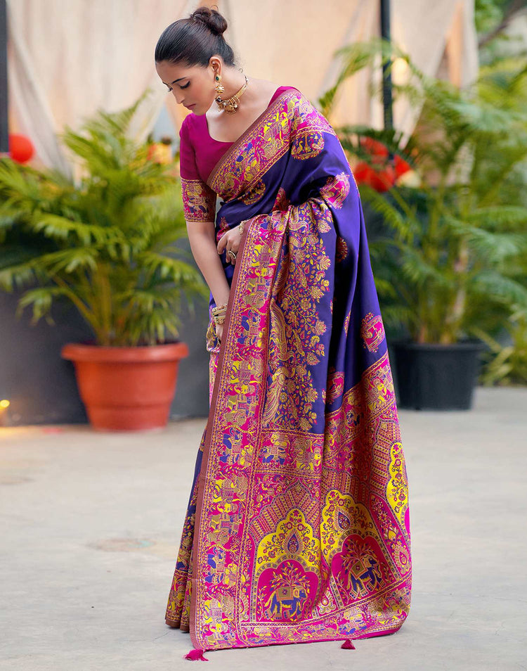 Purple Silk Woven Banarasi Saree
