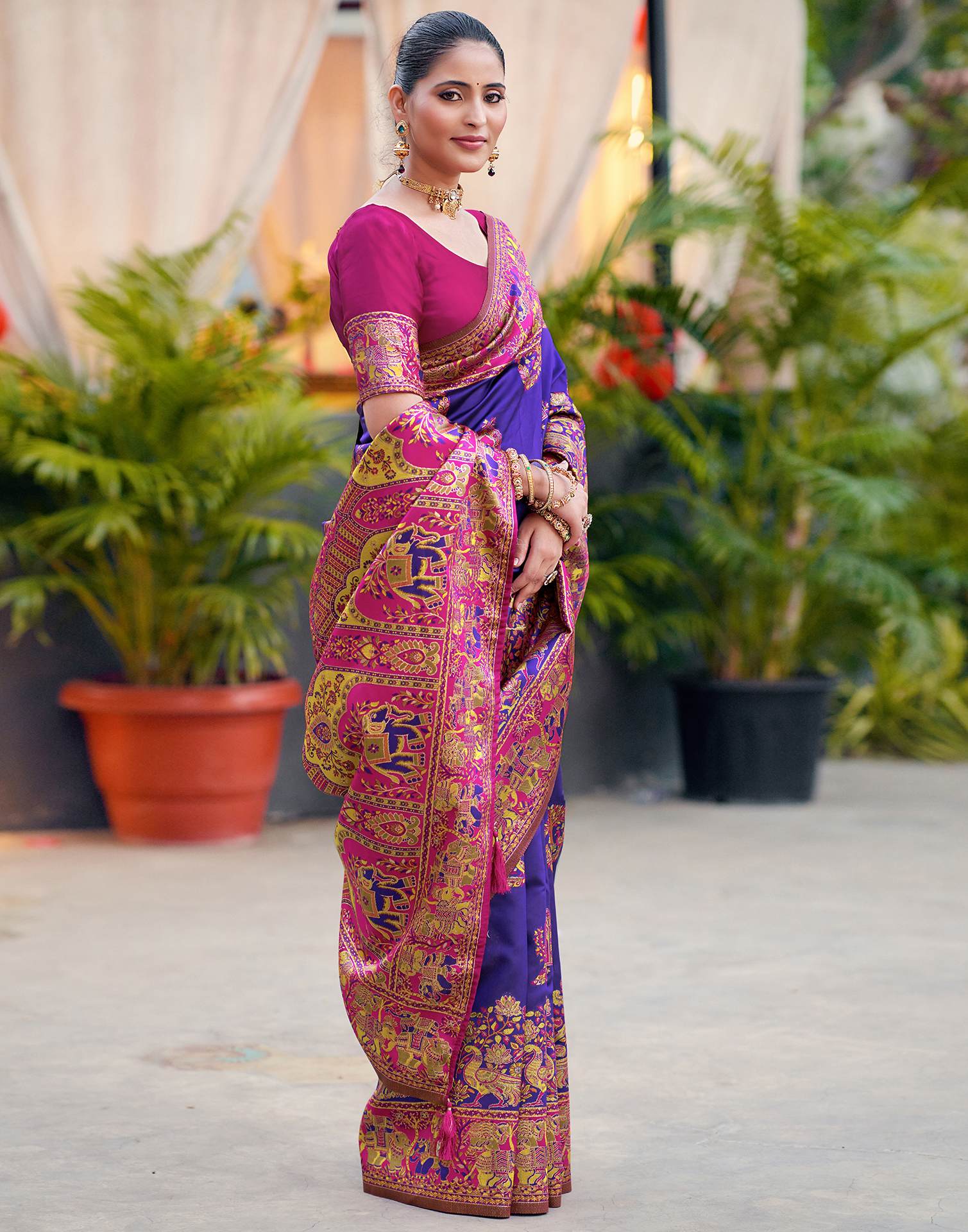 Purple Silk Woven Banarasi Saree