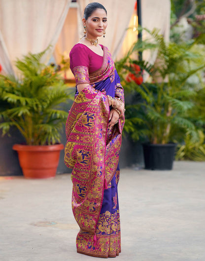 Purple Silk Woven Banarasi Saree