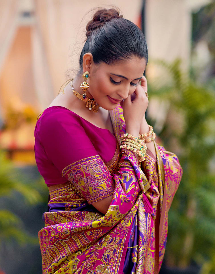 Purple Silk Woven Banarasi Saree