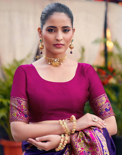 Purple Silk Woven Banarasi Saree