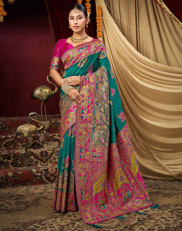 Teal Green Silk Woven Banarasi Saree