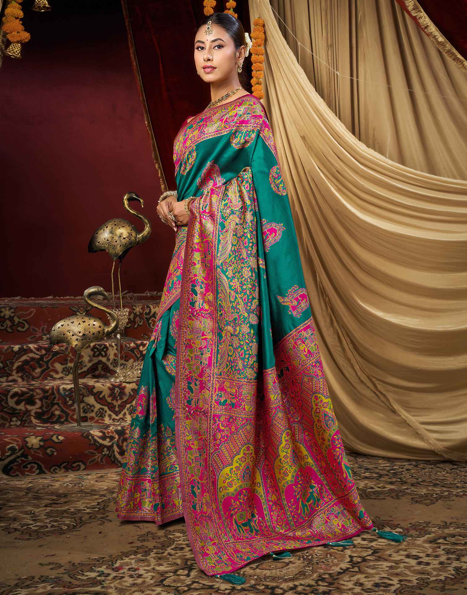 Teal Green Silk Woven Banarasi Saree