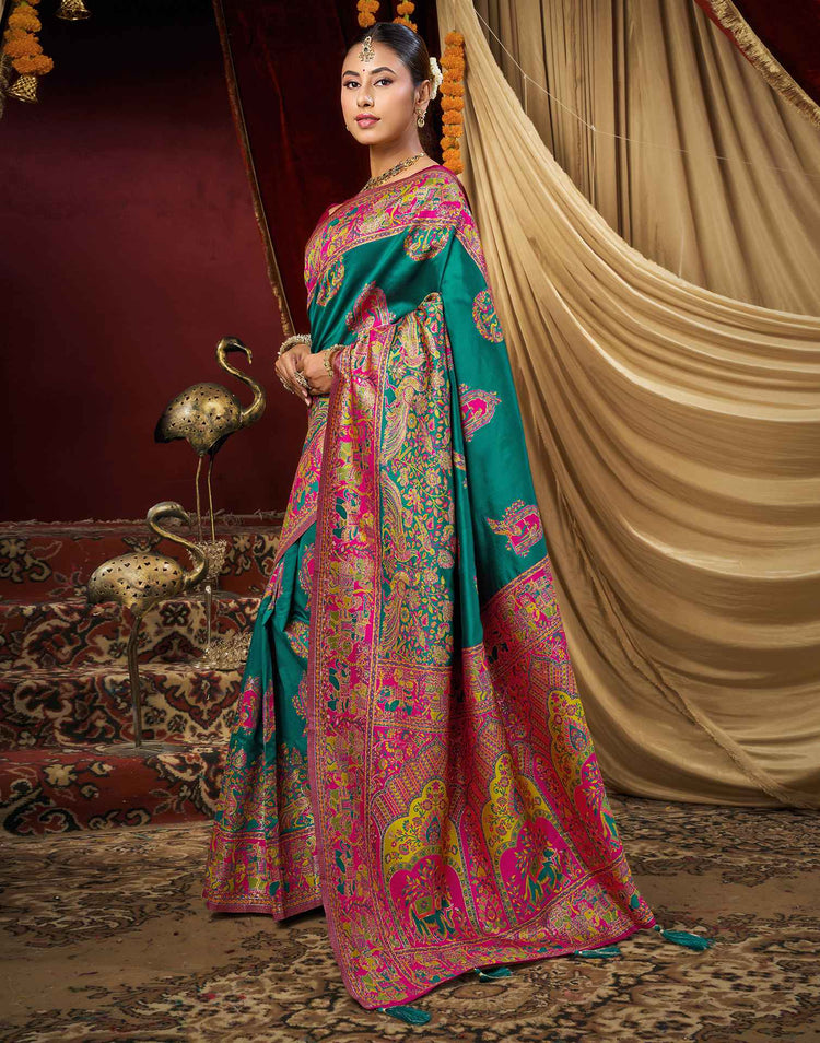 Teal Green Silk Woven Banarasi Saree