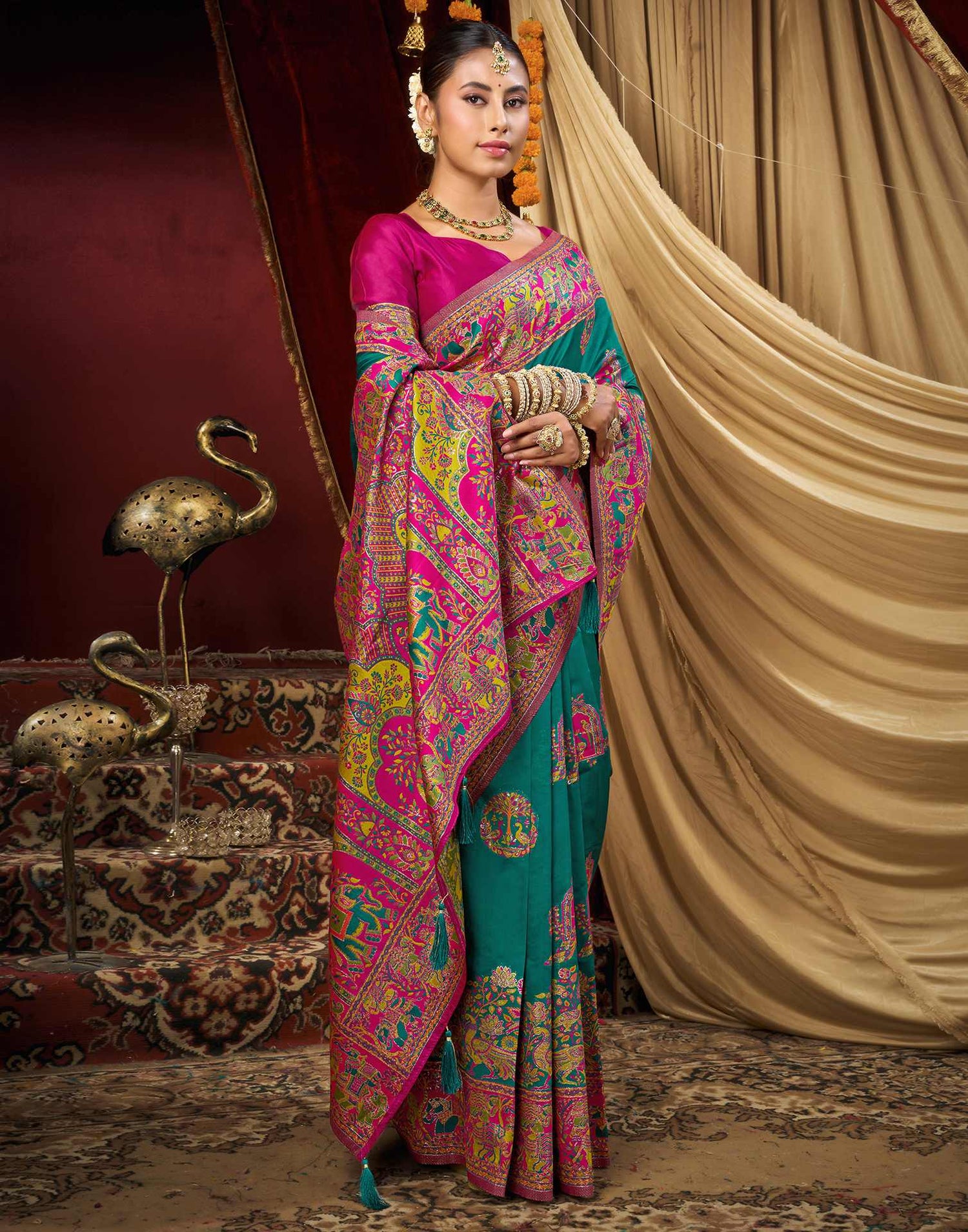 Teal Green Silk Woven Banarasi Saree