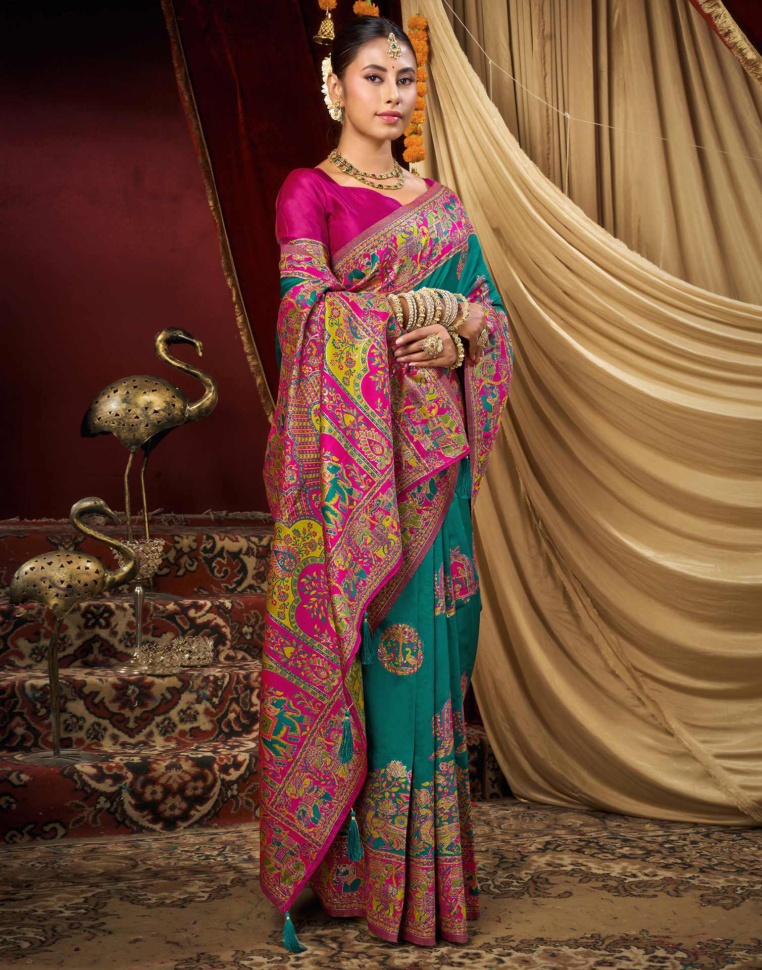 Teal Green Silk Woven Banarasi Saree