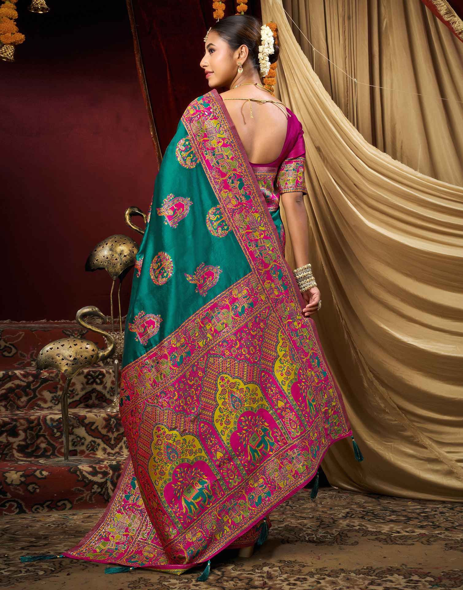 Teal Green Silk Woven Banarasi Saree