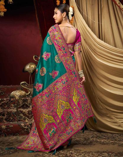 Teal Green Silk Woven Banarasi Saree