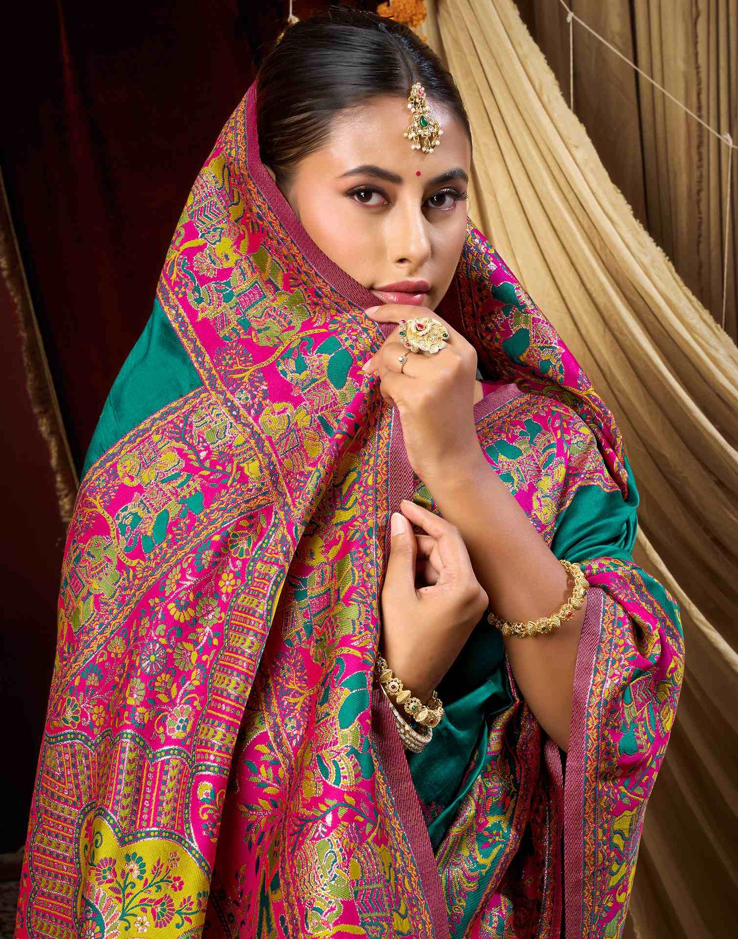 Teal Green Silk Woven Banarasi Saree