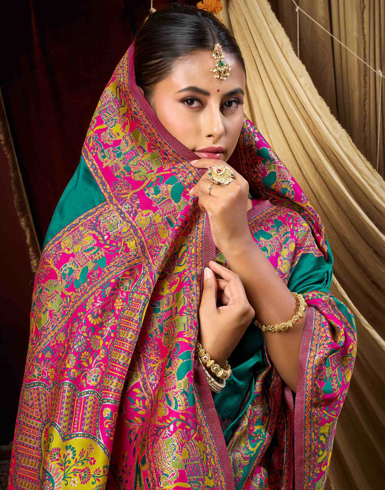 Teal Green Silk Woven Banarasi Saree