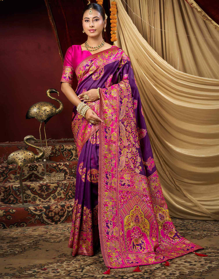 Dark Purple Silk Woven Banarasi Saree