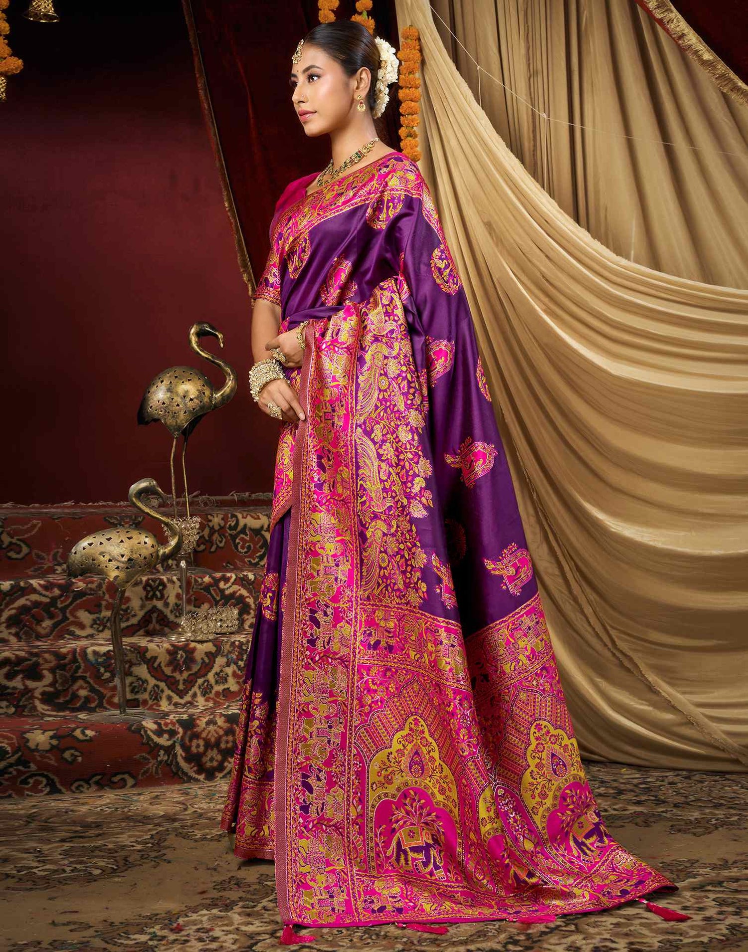 Dark Purple Silk Woven Banarasi Saree