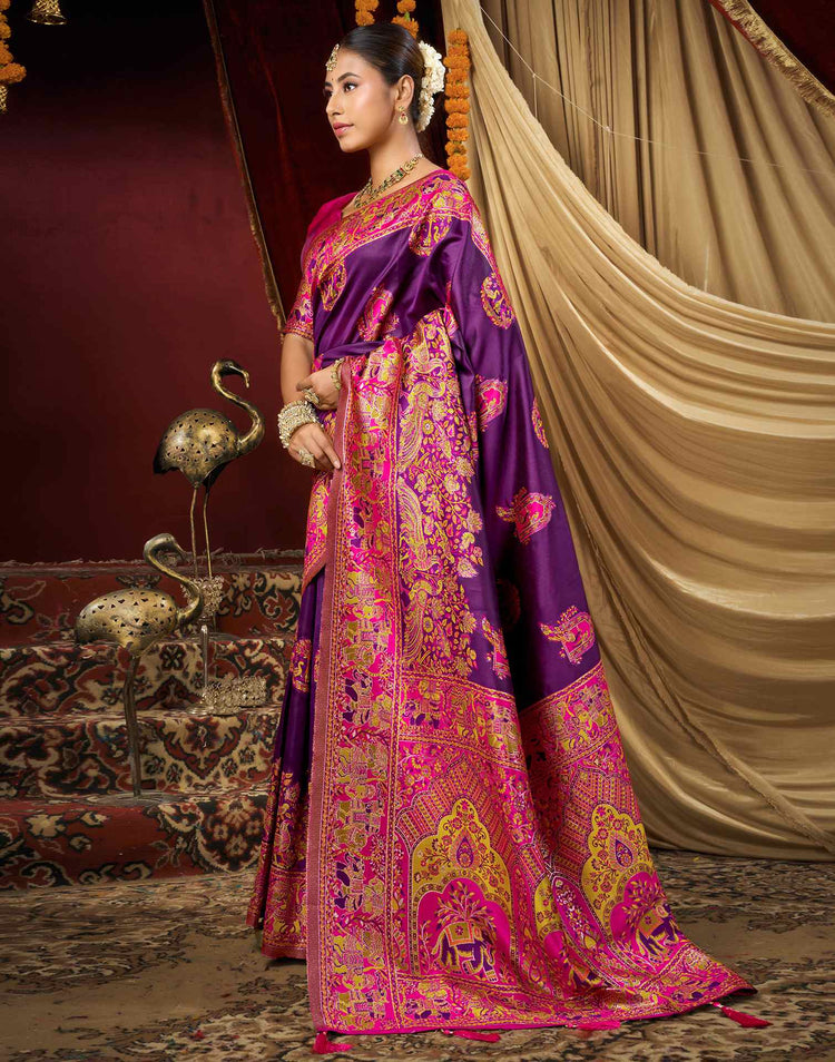 Dark Purple Silk Woven Banarasi Saree