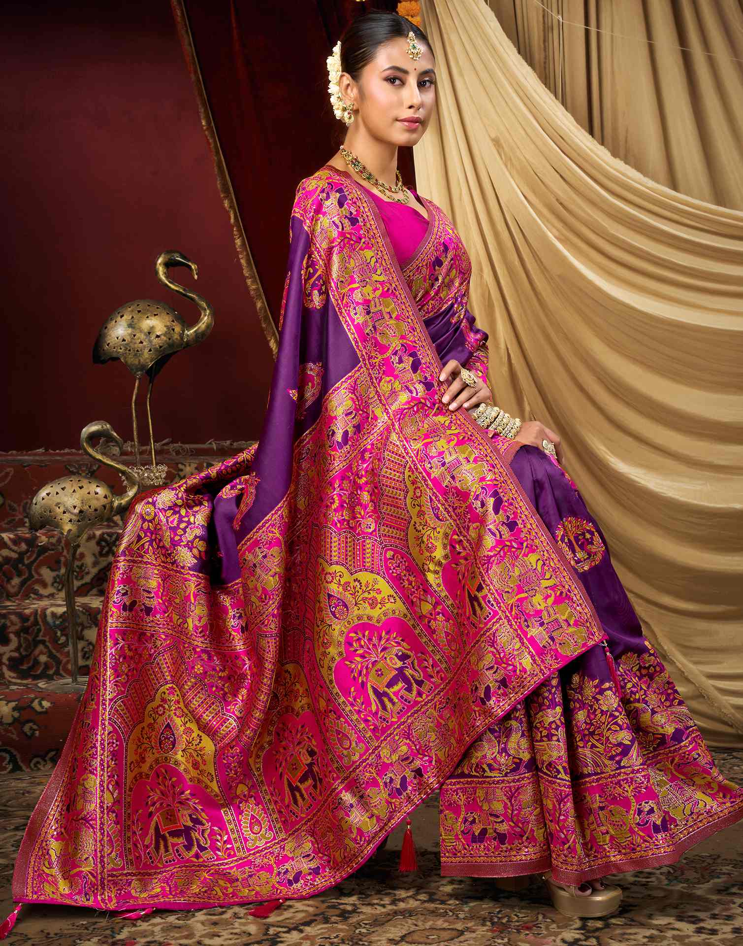 Dark Purple Silk Woven Banarasi Saree