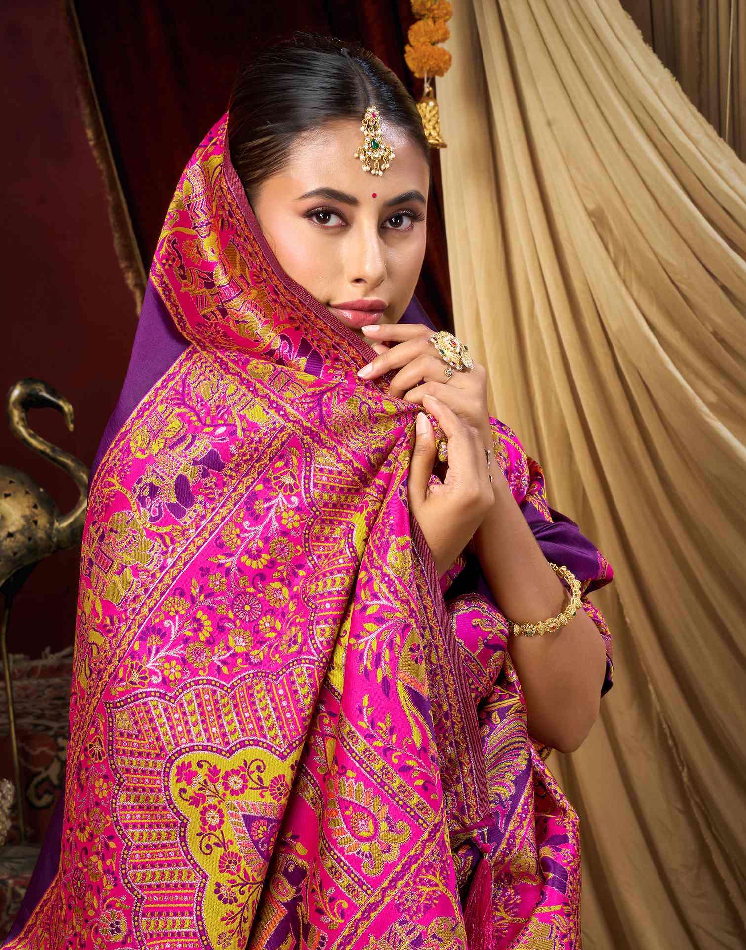 Dark Purple Silk Woven Banarasi Saree
