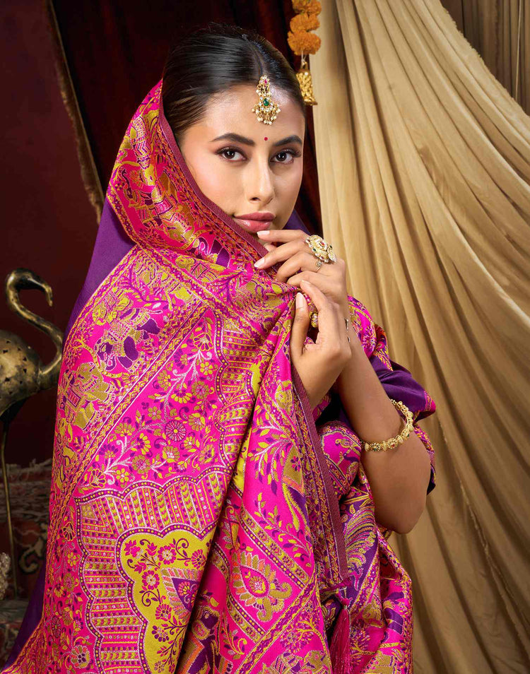 Dark Purple Silk Woven Banarasi Saree