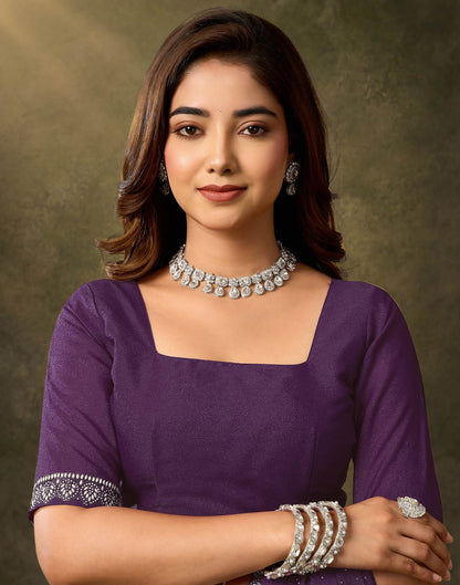 Dark Purple Silk Stone Work Embellished Saree