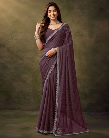 Dusty Wine Silk Stone Work Embellished Saree