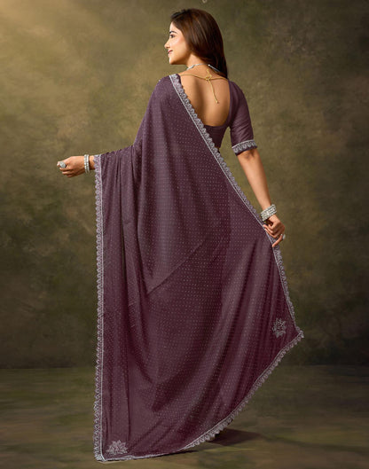 Dusty Wine Silk Stone Work Embellished Saree