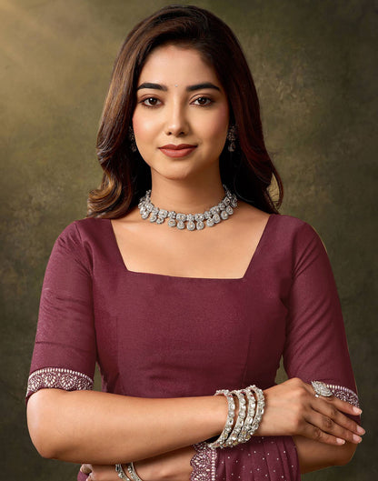Maroon Silk Stone Work Embellished Saree