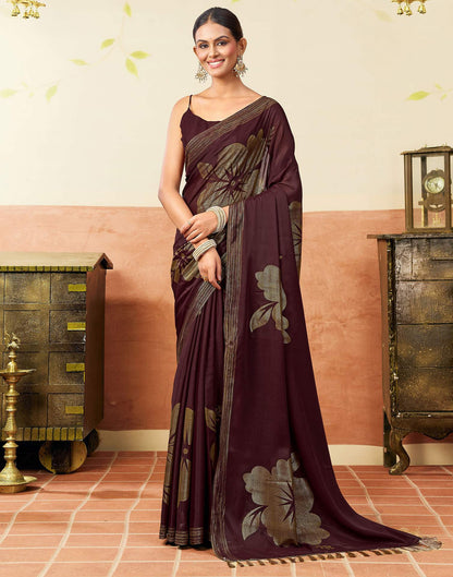 Wine Georgette Foil Printed Saree