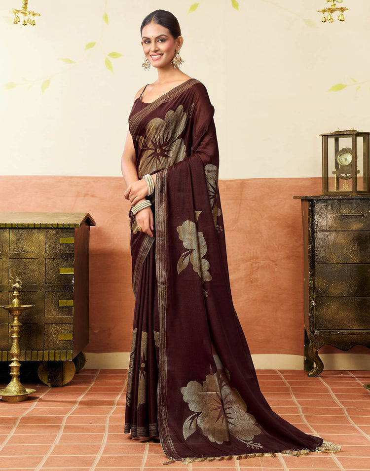 Wine Georgette Foil Printed Saree