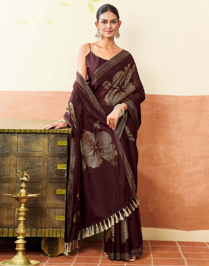 Wine Georgette Foil Printed Saree