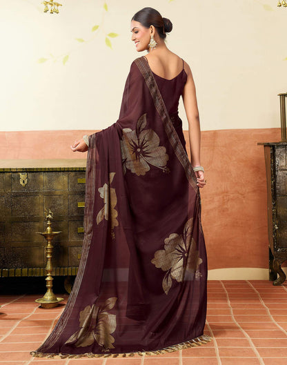 Wine Georgette Foil Printed Saree