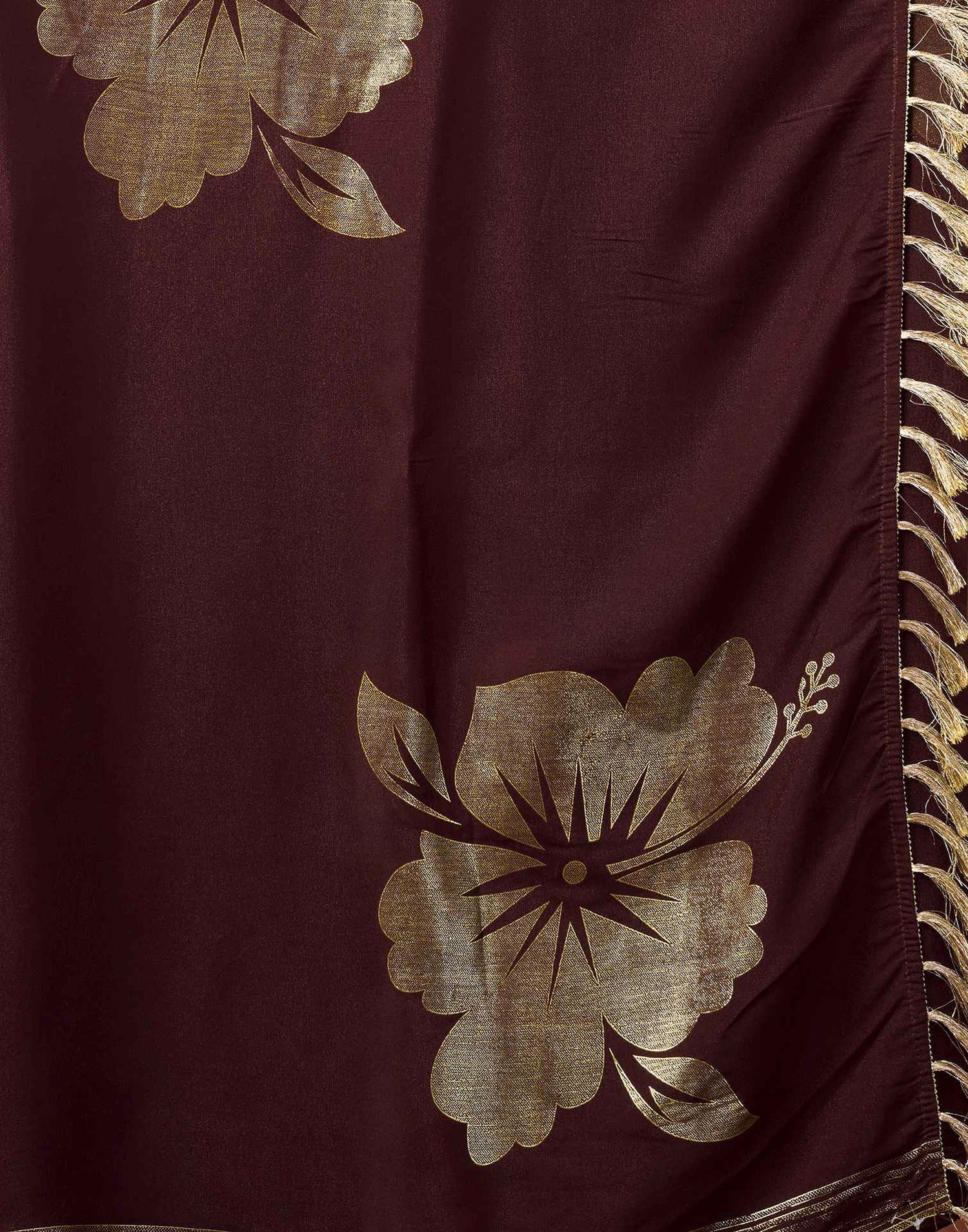 Wine Georgette Foil Printed Saree