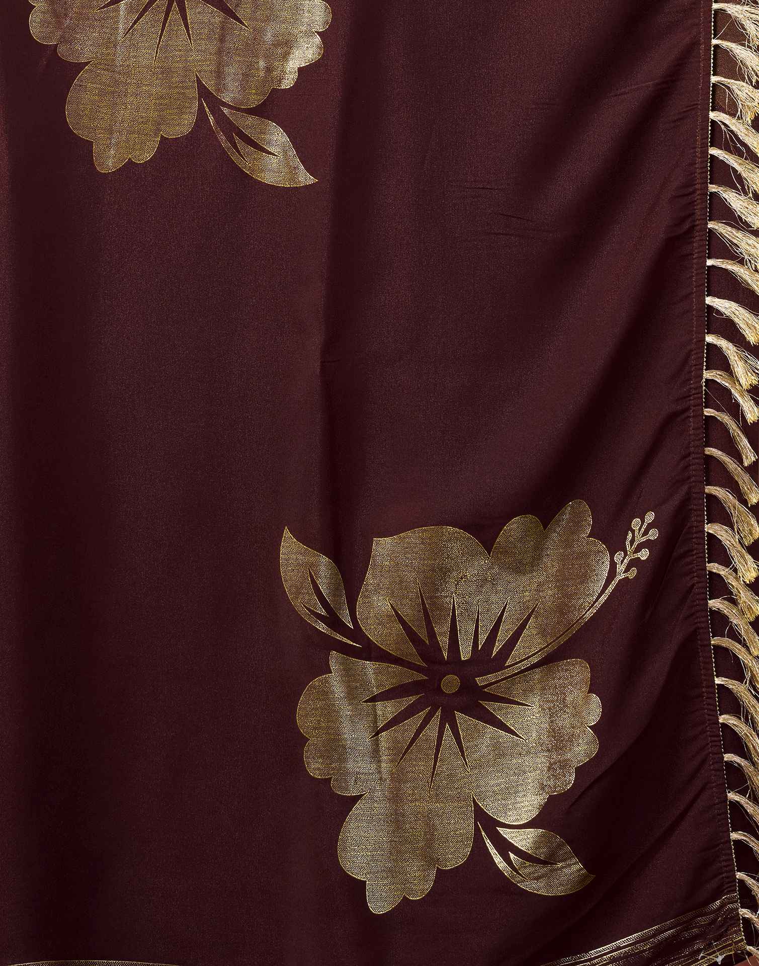 Wine Georgette Foil Printed Saree