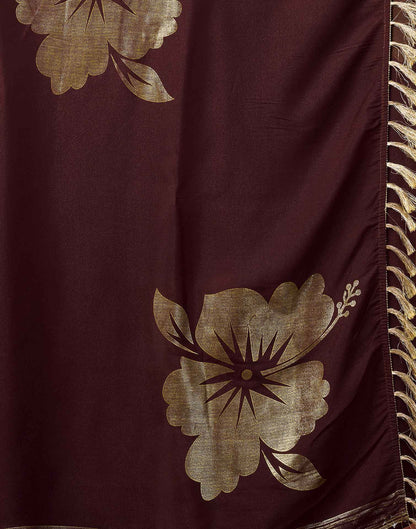 Wine Georgette Foil Printed Saree