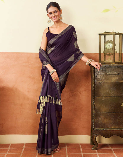 Dark Purple Georgette Foil Printed Saree