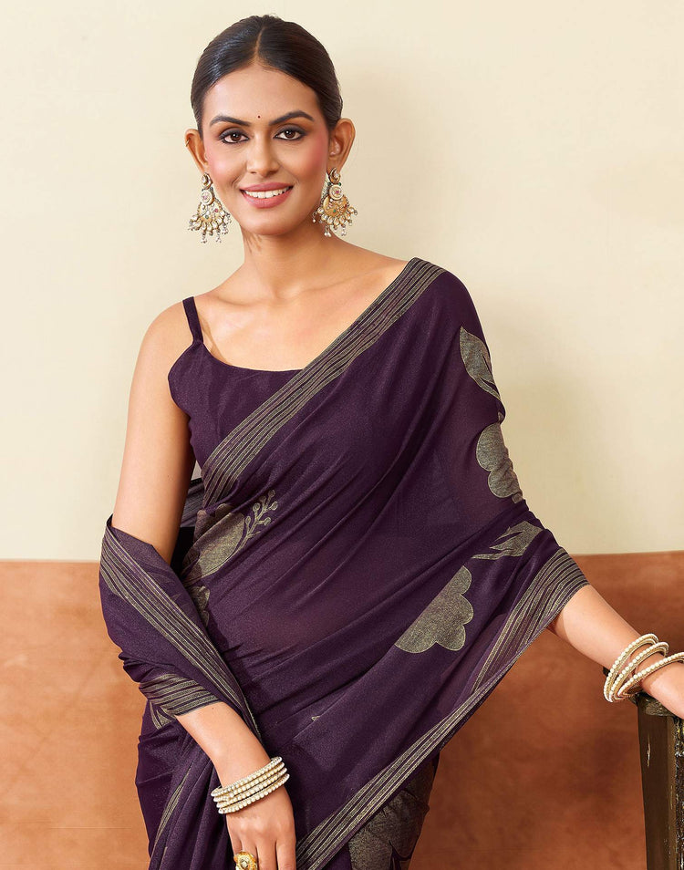 Dark Purple Georgette Foil Printed Saree
