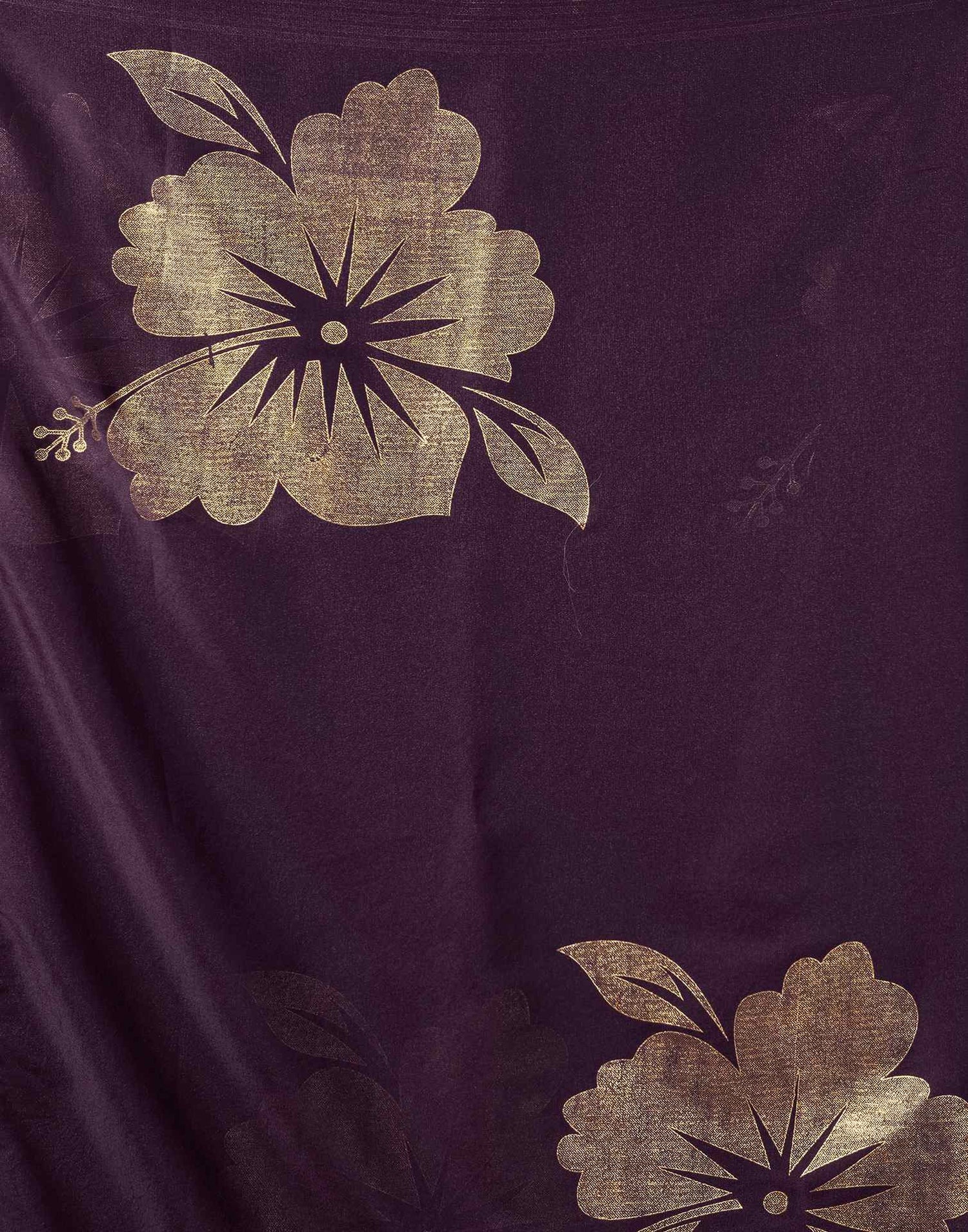 Dark Purple Georgette Foil Printed Saree