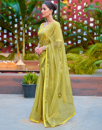 Light Yellow Chiffon Printed Saree