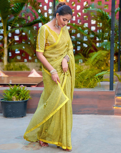 Light Yellow Chiffon Printed Saree