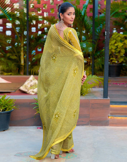 Light Yellow Chiffon Printed Saree