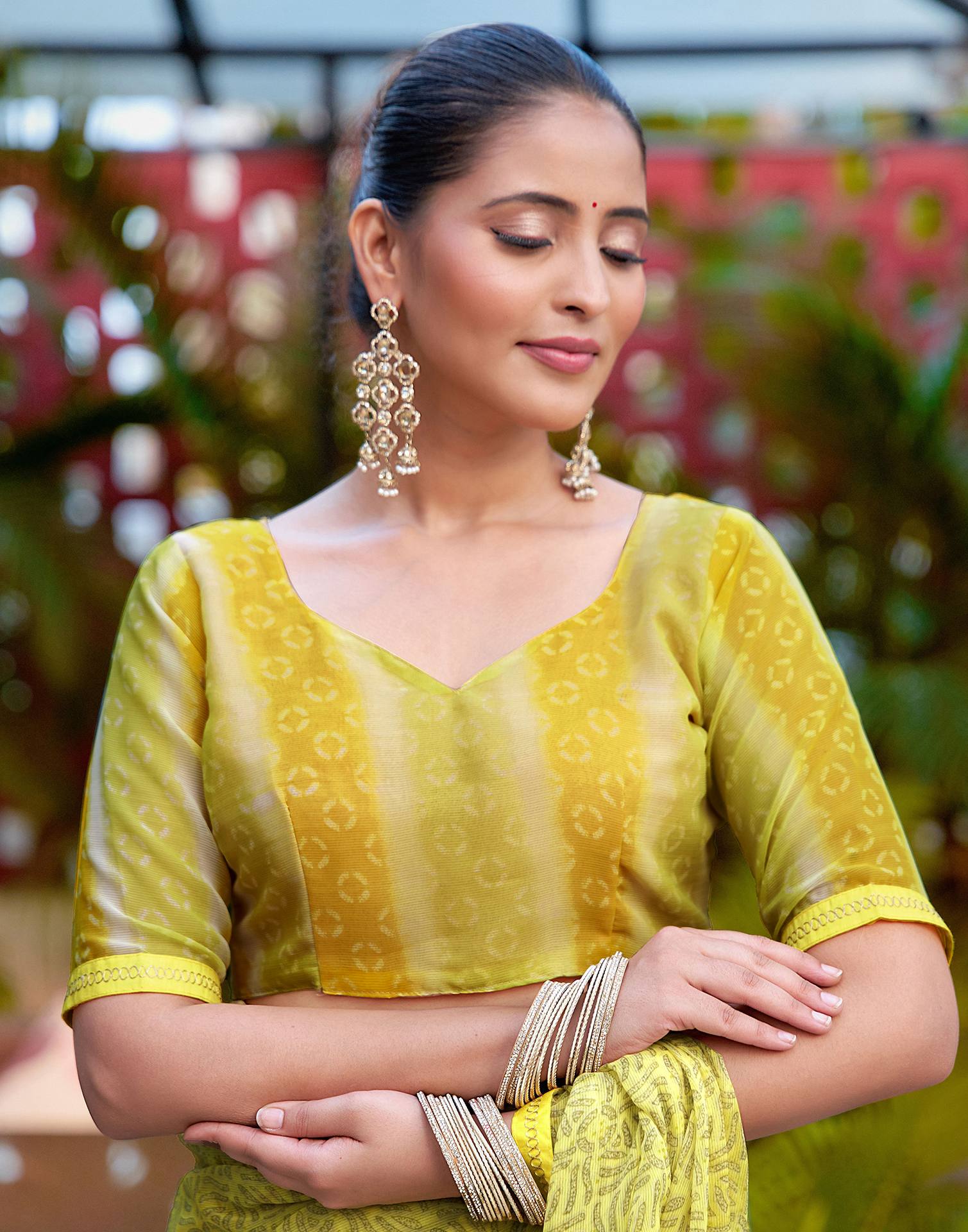 Light Yellow Chiffon Printed Saree