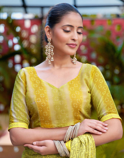 Light Yellow Chiffon Printed Saree