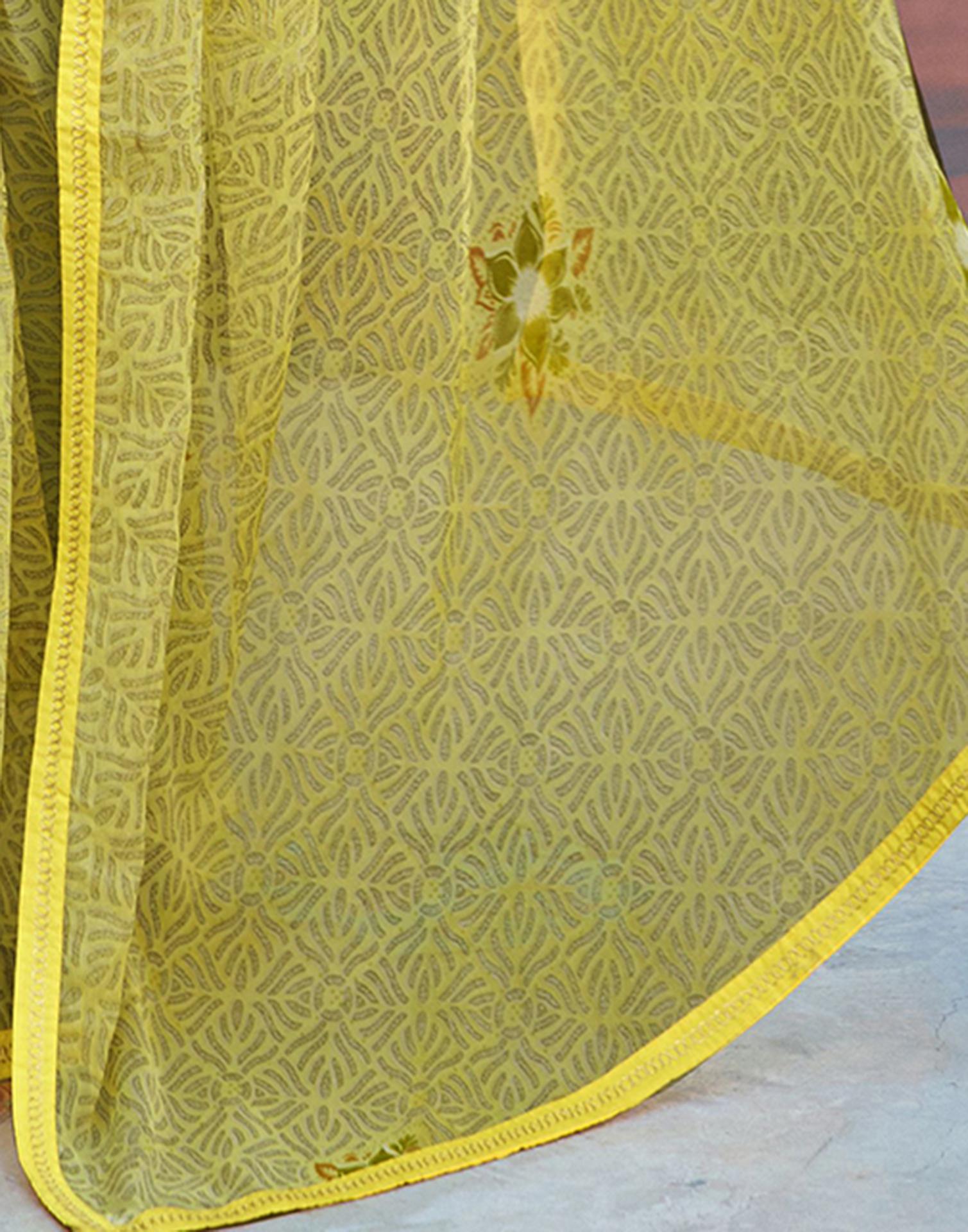 Light Yellow Chiffon Printed Saree