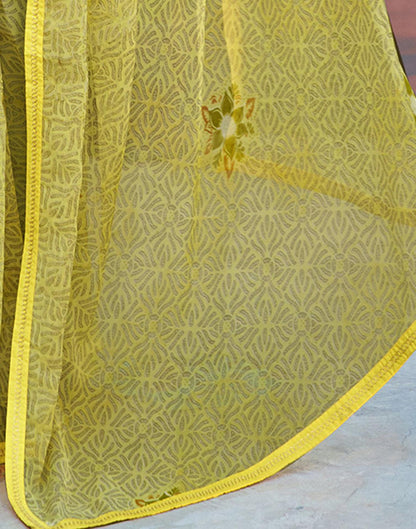 Light Yellow Chiffon Printed Saree