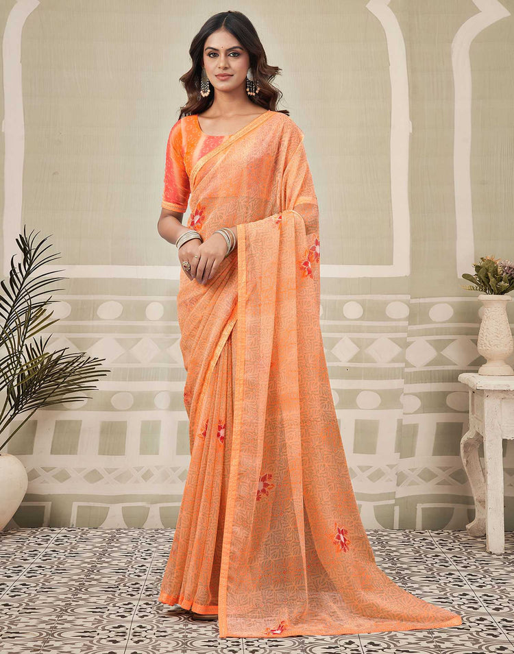 Peach Chiffon Printed Saree