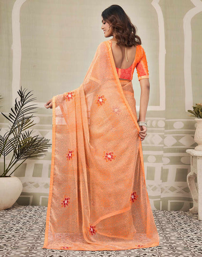 Peach Chiffon Printed Saree