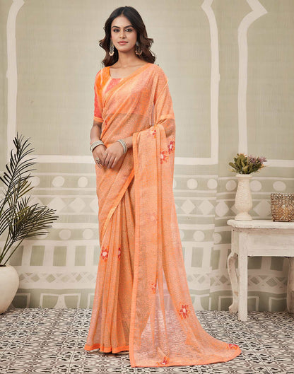 Peach Chiffon Printed Saree
