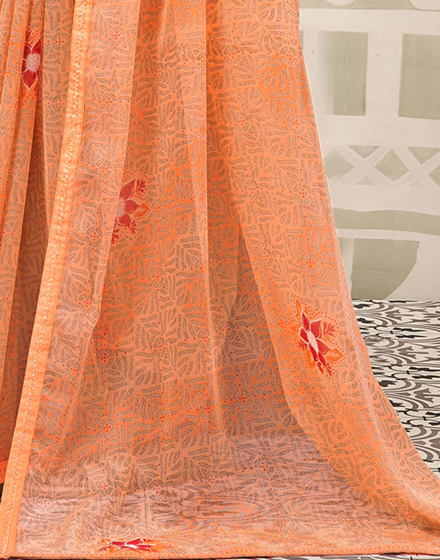 Peach Chiffon Printed Saree