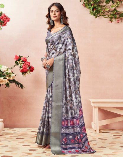 Light Lavender Silk Floral Printed Saree